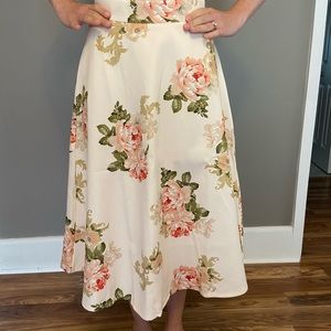 Cream floral a-line midi skirt